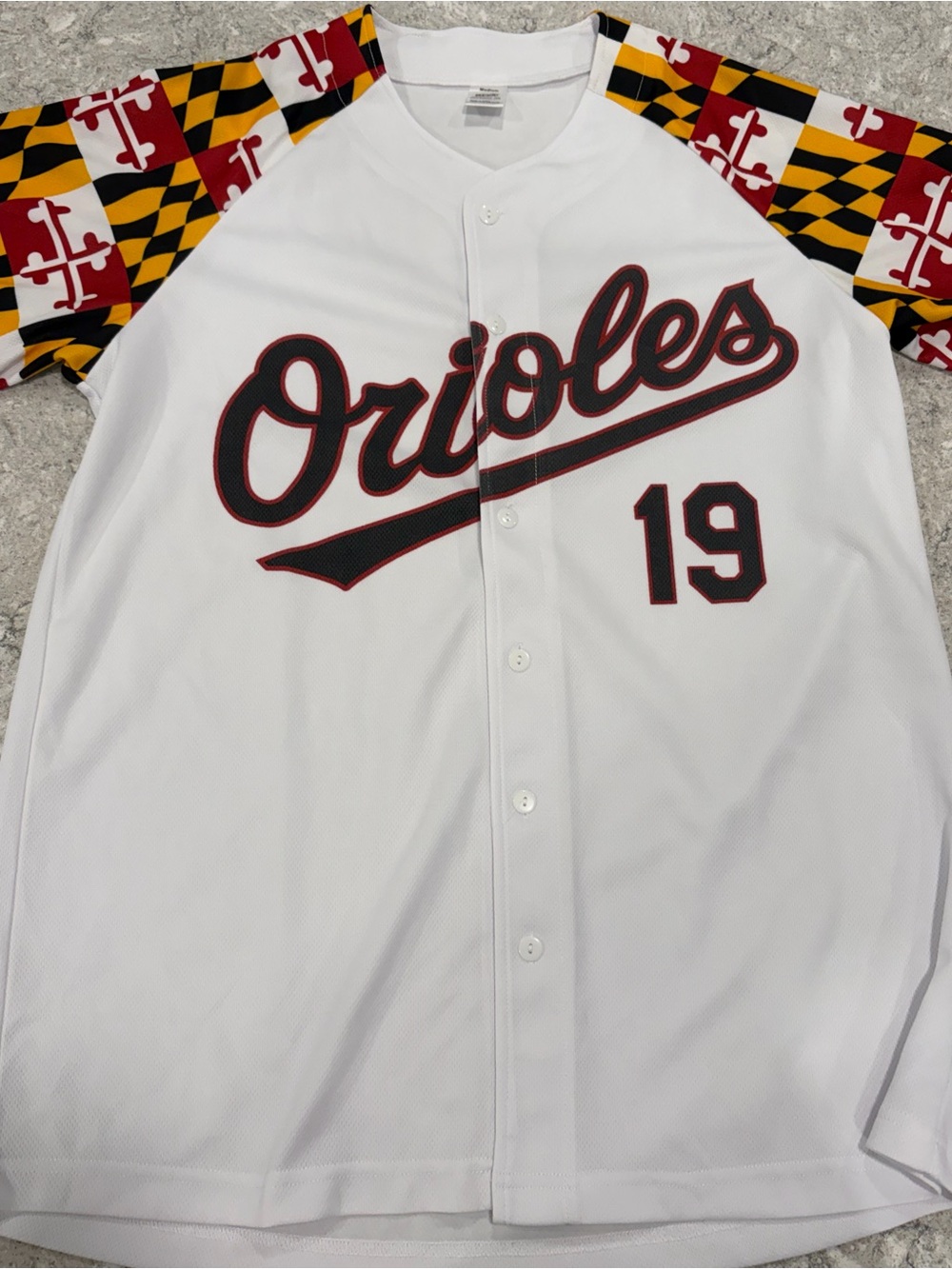 Baltimore Orioles 2019 SGA Maryland Flag Sleeve Baseball Jersey-Medium